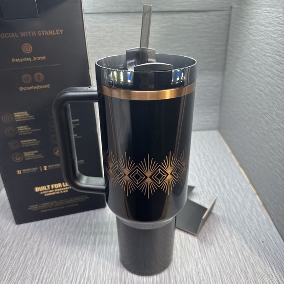Stanley Quencher H2.0 FlowState 40oz Tumbler Deco Black Gloss Gold Handle - Picture 8 of 12